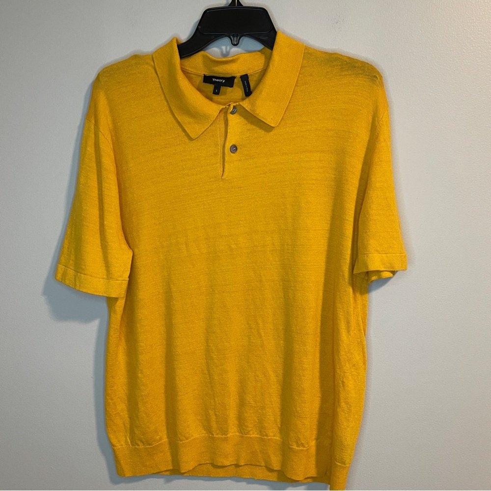 Theory Yellow Polo Shirt Vibrant Linen blend  Short Sleeve